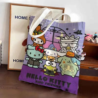 Kawaii Sanrio Halloween Hello Kittys Shoulder Bags Cartoon Anime Kuromi Girl Canvas Shoulder Bag Shopping BagNo zipper