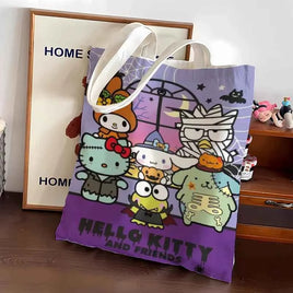 Kawaii Sanrio Halloween Hello Kittys Shoulder Bags Cartoon Anime Kuromi Girl Canvas Shoulder Bag Shopping BagNo zipper