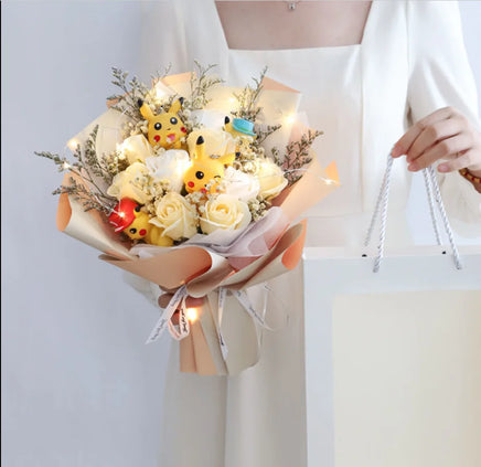 Hello Kitty Bouquet Plush Stuffed Doll Kawaii Soap Flower Gift Box Rose Flower Gifts A 4 doll 1 led 1 bag