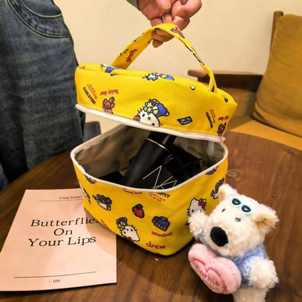 Kawaii Hello Kitty New Cosmetic Bag Portable Hand-Held Large-Capacity Storage Bag Cartoon Travel Toiletry Bag Girls Makeup Bag