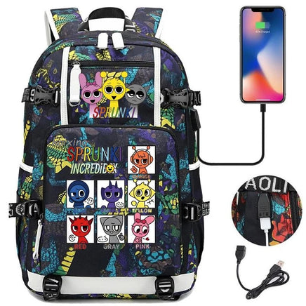 New Sprunki Print USB Boys Girls Kids Book Bags Large Capacity Teenagers Schoolbags Women Men Laptop Travel Backpack Picture Color 18 18 Inch