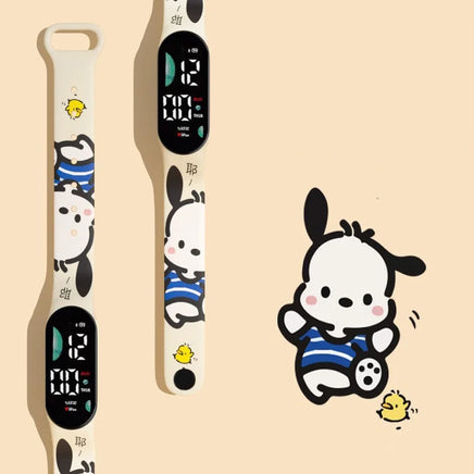 Latest Cartoon Watch Pochaco Cinnamoroll Electronic Watch Smart Bracelet Black Rice Anime Character Student Watch 3 pieces