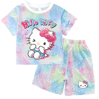 Hello Kitty Sets Summer Breathable Soft Children Clothes Baby Girls Cute Cartoon Short Sleeve Thin Two Piece Suit Gift