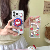 Cute Sanrio Hello Kitty Magnetic Wallet Bracket Magsafe Wireless Charge Phone Case For iPhone 16 15 14 13 12 11 Pro Max Cover