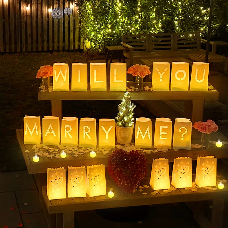 Lusy Store LLC Will You Marry Me Luminous Paper Bag Wedding Proposal Decoration with Illuminated Letter Logo and LED light For Proposal Party Event &amp; Party