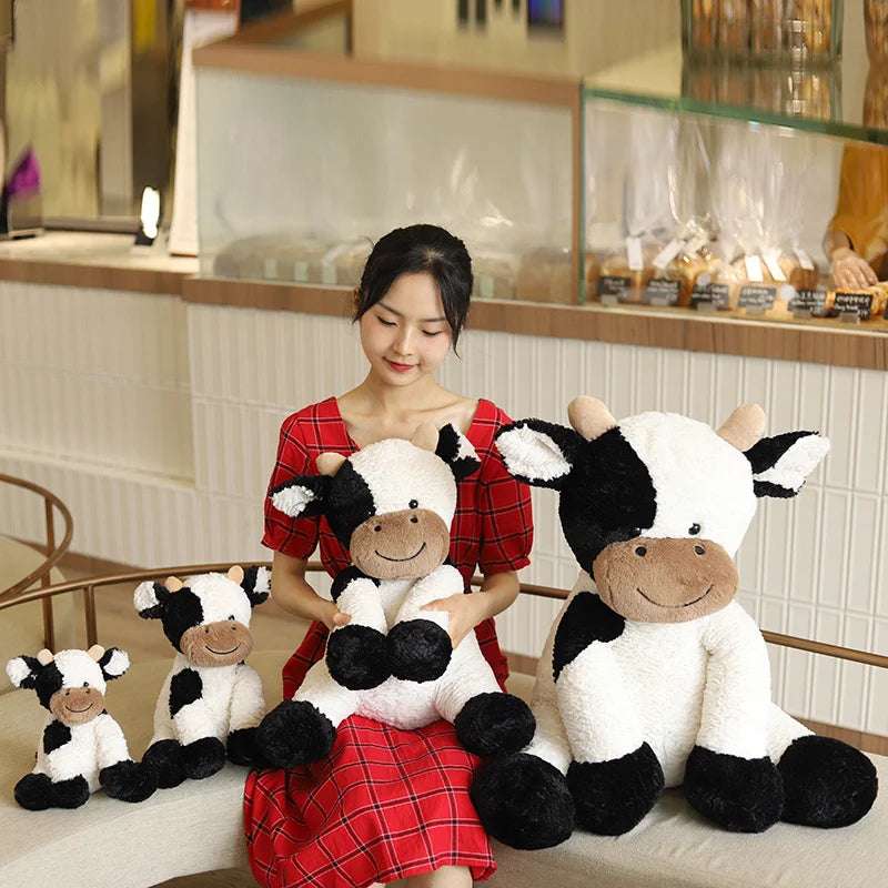 Lusy Store LLC Sitting Milk Cow Year Plush Toys Lifelike Stuffed Animal Doll Cute Appease Cattle For Children Kids Christmas Gift Plush