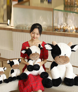 Lusy Store LLC Sitting Milk Cow Year Plush Toys Lifelike Stuffed Animal Doll Cute Appease Cattle For Children Kids Christmas Gift Plush