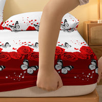 Lusy Store 1 Piece of Floral and Butterfly Sing Pattern Frosted Bedsheet, Bedroom Printed Bedspread, Bedding (Excluding Pillowcases) 