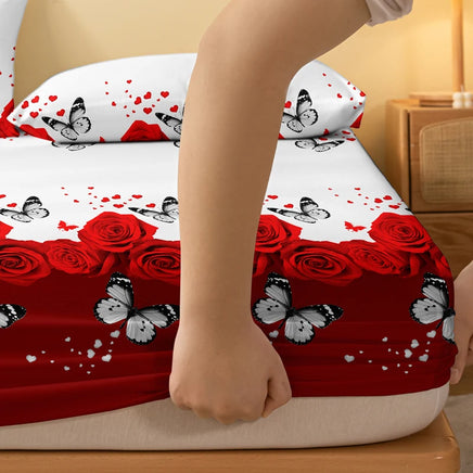 Lusy Store 1 Piece of Floral and Butterfly Sing Pattern Frosted Bedsheet, Bedroom Printed Bedspread, Bedding (Excluding Pillowcases) 