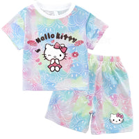 Hello Kitty Sets Summer Breathable Soft Children Clothes Baby Girls Cute Cartoon Short Sleeve Thin Two Piece Suit Gift KT1170Y-KT906K