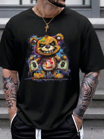 Men's 100% cotton summer loose size Cartoon Bear Pattern printed slim fit casual sports round neck short sleeved T-shirt top A0433-Bear-hei