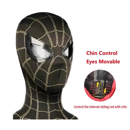 Spiderman Mask Eyes Movable Remote Control Peter Parker Halloween Cosplay Costume Mask Black Chin Control
