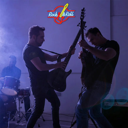 Lusy Store LLC Rock Roll Neon Signs Guitar Music Led Neon Wall Decor for Game Room Music Party Rock Studio Bar Disco Neon Sign