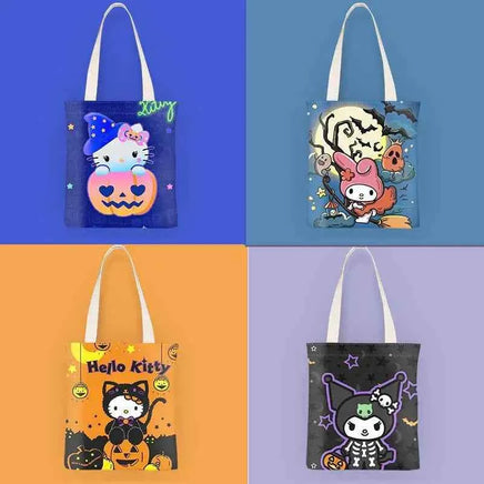 Kawaii Sanrio Halloween Hello Kittys Shoulder Bags Cartoon Anime Kuromi Girl Canvas Shoulder Bag Shopping BagNo zipper