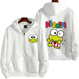 Men Zip Up Hoodie Keroppi White Cartoon Anime Sweatshirt for Couples White