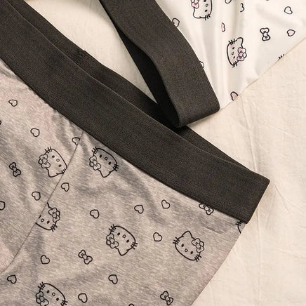 Men Hello Kitty Underwear Kawaii Student Cartoon Ice Silk No Trace Summer Printing Loose Four Corners Boxer Pants Briefs Gift