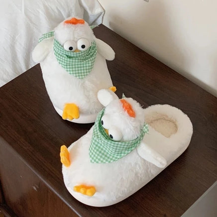 Chicken Slippers Cotton Plush Cute Cartoon For Women Home Shoes Household Slipper Milk White