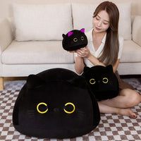 Lusy Store LLC Big Size Plush Cat Pillow Round Black Cat Bed Cushion Sleeping Toys Stuffed Soft Animal Dolls Kids Birthday Gift Plush