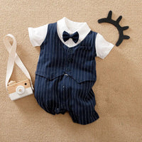3-18M Boys Romper Newborn Striped Gentleman Tuxedo Infant Party Costume Baby Cotton Halloween Outfit Long Sleeve Formal Clothes ED85E2