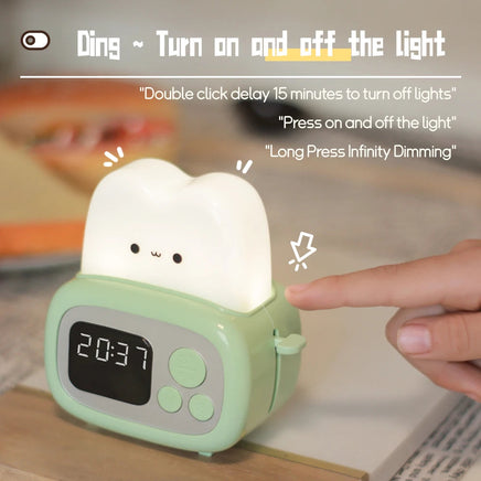 LED toaster alarm clock, creative cartoon nightlight with timing function, ins wind bedside decoration
