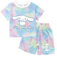 Sanrio Child Short Sleeve T-Shirt Set Cartoon Cinnamoroll Print Clothing Boy Girl Summer Casual Two Piece Suit Kid Birthday Gift DEG 152 Y-DEG 153 K