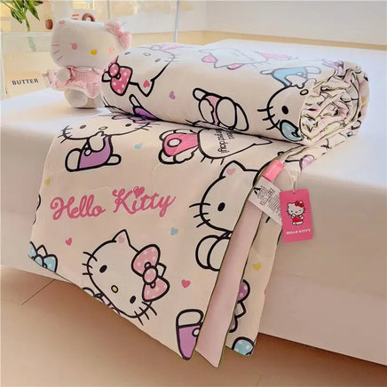 Sanrio Hello Kitty Cartoon Cinnamoroll Kuromi Summer Quilt Washable Air Conditioner Machine Washable Soft Comfortable Blanket Lusy Store