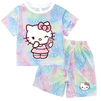 Hello Kitty Sets Summer Breathable Soft Children Clothes Baby Girls Cute Cartoon Short Sleeve Thin Two Piece Suit Gift KT901Y-KT906K