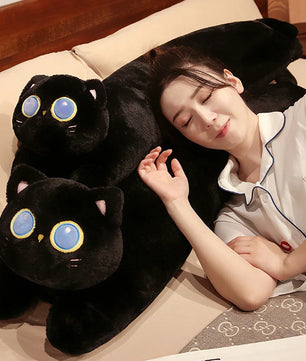 Lusy Store LLC Long Giant Cats Plush Toy Cylidrical Animal Bolster Pillow Cat Stuffed Plushie Children Sleeping Friend Gift Plush