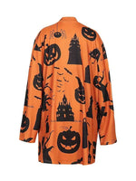 plus Size Women's Halloween Costume Pumpkin Graphic Cardigan Pullover Open Front Button Sweater Outerwear for Autumn