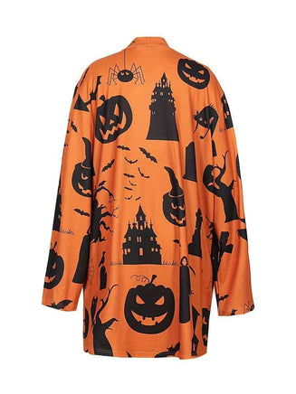 plus Size Women's Halloween Costume Pumpkin Graphic Cardigan Pullover Open Front Button Sweater Outerwear for Autumn