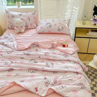 Hello Kitty Kawaii Summer Quilt Anime Cartoon Bedding Quilt Cover Student Bedding Soft Microfiber Bedspread Lightweight Coverlet Lusy Store