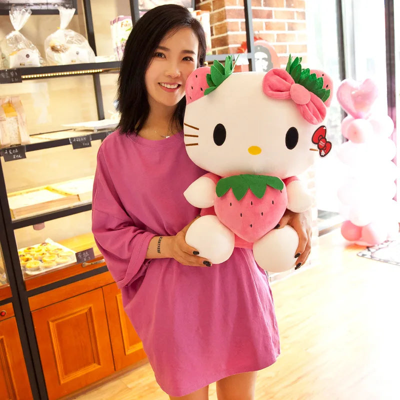 Lusy Store LLC Hello Kitty Plush Stuffed Toy Strawberry Pillow Doll Gift Home Decoration Plush