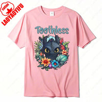How To Train Your Dragon Toothless Floral Cotton T-Shirt Fashion Cartoon Anime Graphic Tshirt Funny Kawaii Men Woman Casual Tee Wu-pink-04
