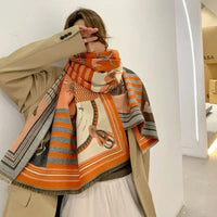 Throw Blanket Luxury Winter Cashmere Scarf Women Design Warm Blanket Horse Scarves Female Shawl Wraps Poncho Feminino Inverno Lusy Store