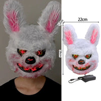 Halloween Plush Luminous Mask Terror Rabbit Bear LED Luminous Mask Plush Rabbit Halloween Party Cosplay Mask Party Photo Prop Pink Rabbit