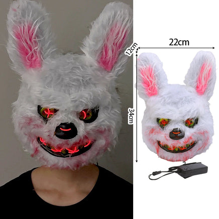 Halloween Plush Luminous Mask Terror Rabbit Bear LED Luminous Mask Plush Rabbit Halloween Party Cosplay Mask Party Photo Prop Pink Rabbit