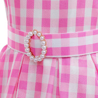Girls Pink Barbie Princess Dress Movie Role Playing Costume With Belt Plaid Sling Dress Halloween Birthday Outfit Dress Up 2-10T