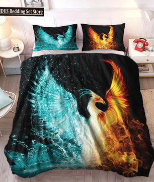 Dragon And Phoenix Duvet Cover Set Full Queen Size, Fantasy World Monster Gothic Bedding Sets Bohemian Mandala Comforter Cover Lusy Store