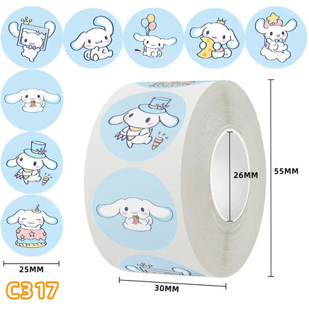 500Pcs/roll New Kawaii Sanrio Sticker Cute Cinnamoroll Kuromi Hello Kitty Cartoon Kids Reward Stickers Gift Decor Decals Toys Cinnamoroll