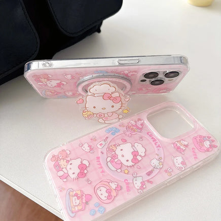 Kawaii Pink Hello Kitty MagSafe Magnetic Phone Case for iPhone 16 15 14 13 12 Pro Max