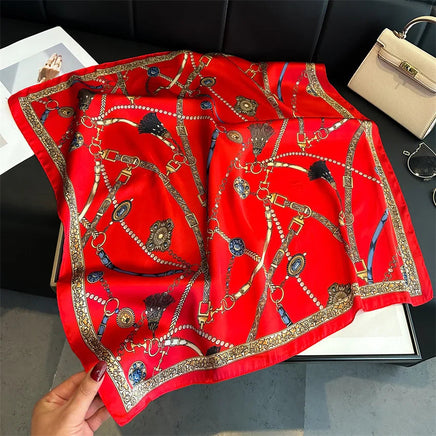 2024 Spring/Summer Breathable Chain Print Neckerchief Fashion 70*70cm Square Scarf Women’s Classical Imitation Silk Bandannas Lusy Store