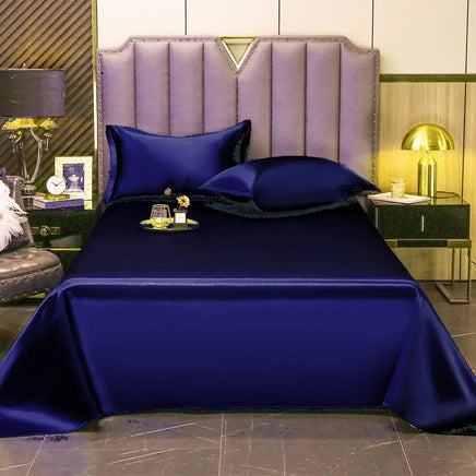 High End Satin Sheets, Soft And Comfortable Solid Color Sheets, Luxurious Single And Twin Bed Sheets shen lan se