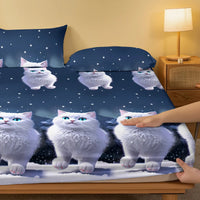 Lusy Store 1 piece of blue eyed white cat patterned matte bedsheet, bedroom printed bedspread, bedding (excluding pillowcases) 