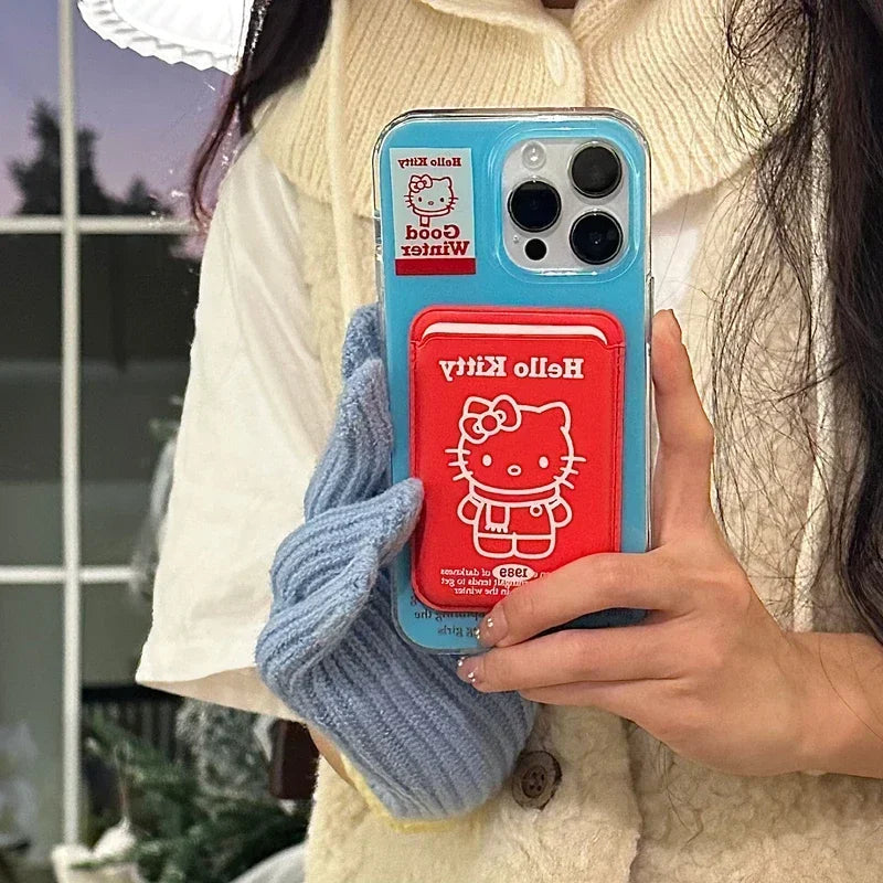 Cute Cartoon Sanrio Hello Kitty Magnetic Wallet Magsafe Wireless Charge Phone Case For iPhone 16 15 14 13 12 11 Pro Max  Cover Lusy Store