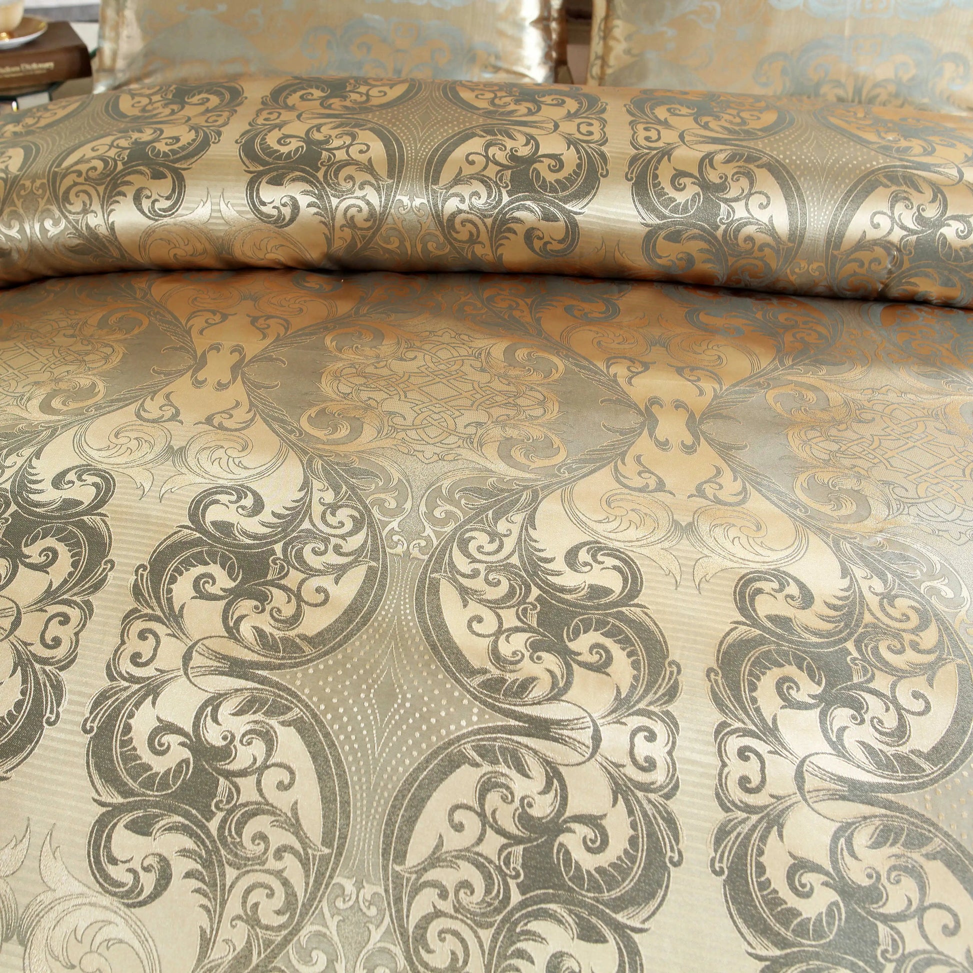 Satin Duvet Cover  Size, Floral Jacquard Satin Duvet Cover Set 3 Piece Luxury Silk Like Bedding Comforter Cover Set Lusy Store