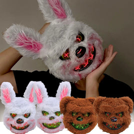 Halloween Plush Luminous Mask Terror Rabbit Bear LED Luminous Mask Plush Rabbit Halloween Party Cosplay Mask Party Photo Prop Lusy Store