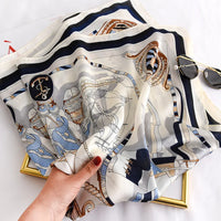 Lusy Store 90*90cm Women Square Silk Scarf Luxury Brand Large Shawl Neckerchief Print Headband Female Foulard Bandana Wraps Hijab Scarves 