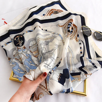 Lusy Store 90*90cm Women Square Silk Scarf Luxury Brand Large Shawl Neckerchief Print Headband Female Foulard Bandana Wraps Hijab Scarves 
