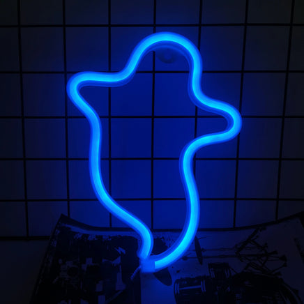 Halloween Bat Spirit LED Neon Wall Decor for Party Gift - Terrifying Atmosphere - USB or Battery Powered Ghost Blue 0-5W