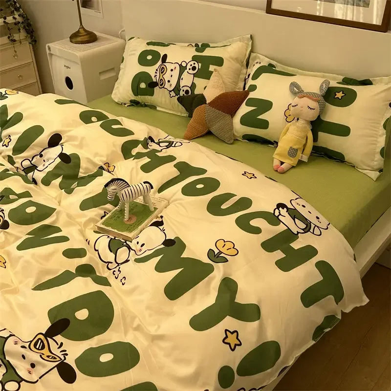 Lusy Store LLC Hello Kitty Bedding Set Kawaii Cartoon Bed Linen Sheet Duvet Cover With Pillowcase Girls Bed Cover Set bedding